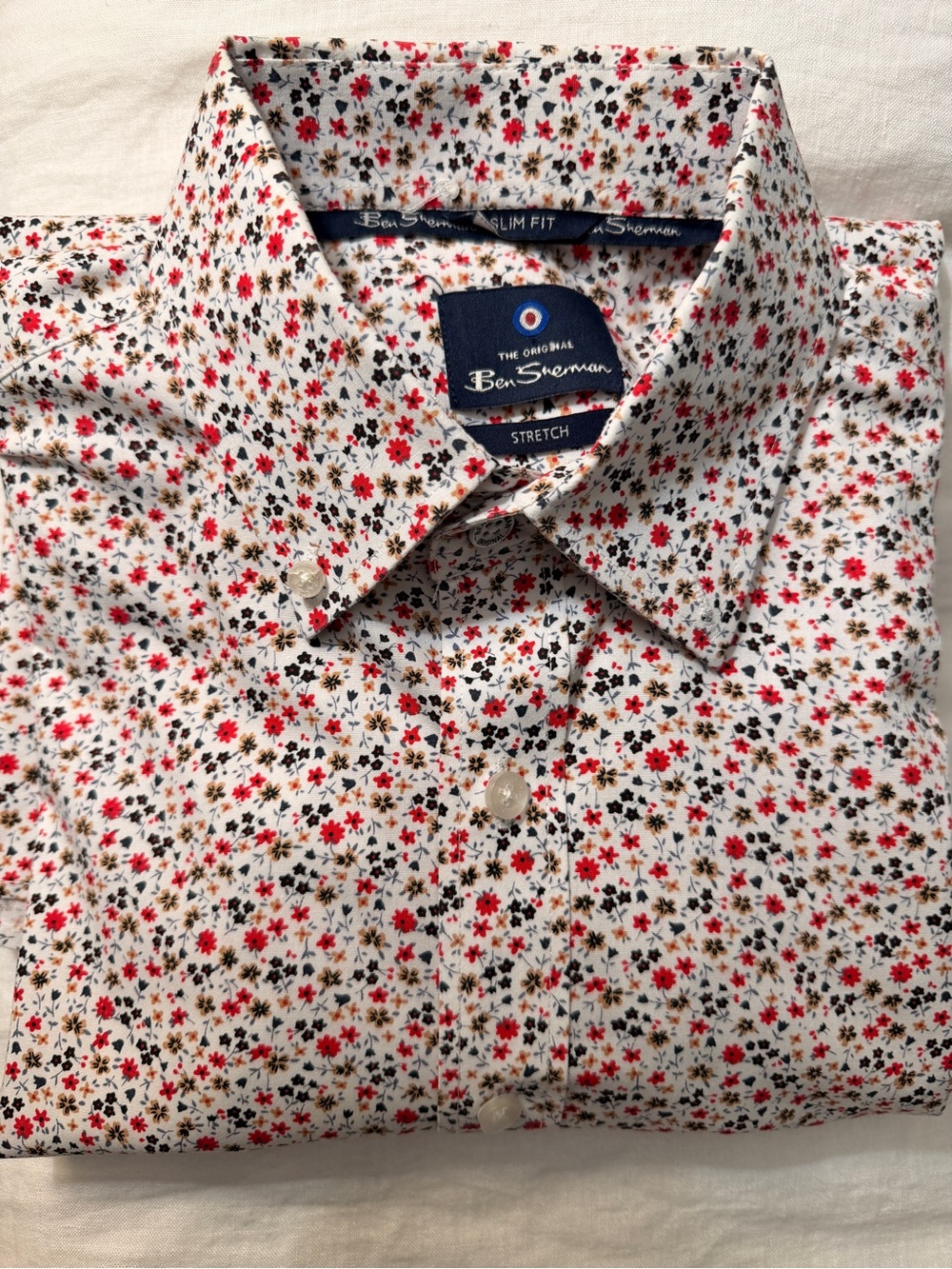 Ben Sherman Slim-fit Button-Down Shirt with Red & Black Floral Print